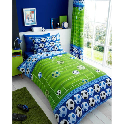 The GOAL Kids Duvet Cover Set comprises a high quality blue colored polycotton fabric with a stylishly designed print. Its superior softness and durability ensures a comfortable and restful sleep for your little ones. Perfect for any kid's room.