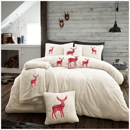 Enjoy the comfort of the EMB TEDDY STAG Duvet Cover Set! This duvet cover set is crafted from a soft and durable 200 thread count polyester fabric, in a stylish cream color. It includes one double duvet cover and pillowcases for a harmonious bedroom look.