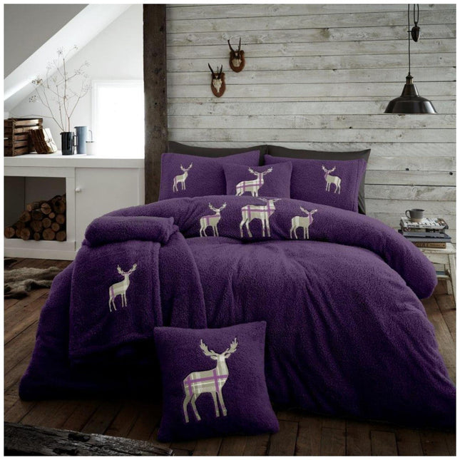 The EMB STAG Duvet Cover Set is a stylish and eye catching addition to any bedroom decor. Featuring a beautiful purple color, it is made of 100% polyester for a soft, comfortable feel. Durable and machine washable, this duvet cover set adds a sumptuous touch to your bedroom.