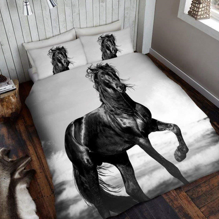 The 3D PREMIUM Duvet Cover Set Horse is crafted with luxurious polyester for a soft and comfortable touch. It adds a touch of elegance to your home decor with its unique 3D printed design. Highly durable and fade resistant, it comes with a button closure for easy maintenance.