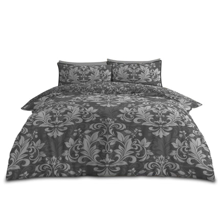 Ananias Damask 4 Piece Complete Duvet Cover Set. This elegantly designed set features a beautiful paisley pattern in a sophisticated charcoal and grey color scheme, adding a touch of timeless elegance to any bedroom decor