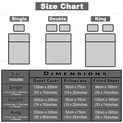 Duvet Cover Set Bedding Size Chart