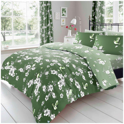 The BIRDIE BLOSSOM Duvet Cover Set is expertly crafted with a luxuriously soft Polycotton fabric. Its green hue adds a touch of color to any bedroom. This set features a high-quality Button closure and superior stitching for lasting durability and comfort.