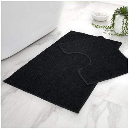 This SHINY BATH MAT SET offers luxury and function. Its plush, large design adds a touch of opulence to your bathroom. Its water absorbent material and machine washable fabric make it practical and durable. The anti-slip design and sparkling shiny black color keeps you safe and adds an elegant touch.