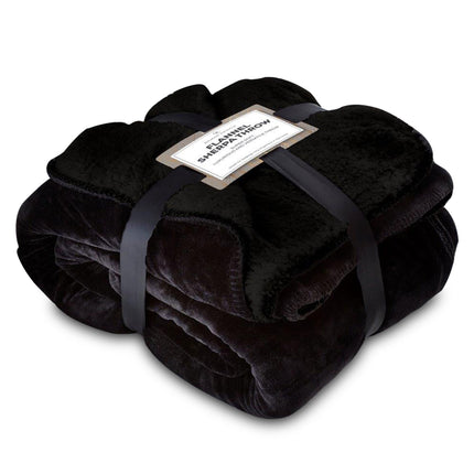 This FLANNEL SHERPA THROW AB is the perfect accessory for any room. Featuring a cosy fleece lining and a soft sherpa top, it will keep you snug and comfortable. The black color adds a stylish touch to your bed, couch, or even your favorite chair. Get the perfect layer of warmth with this multi-purpose throw.