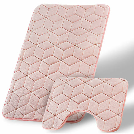 Our CUBE BATH MAT is a premium bath mat set made with water absorbent, anti-slip memory foam. Its blush pink color creates a luxurious feel in any bath/shower area. Its high quality material ensures long lasting use and safety when stepping in and out of the tub.