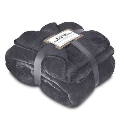 Add warmth and texture to any room with this stylish charcoal-colored FLANNEL SHERPA THROW AB. Crafted with sherpa on one side and flannel on the other, this throw blanket provides ultimate comfort and style - perfect for curling up or adding a decorative element. Its multi-purpose use makes it ideal for any bedroom, den, or living room.