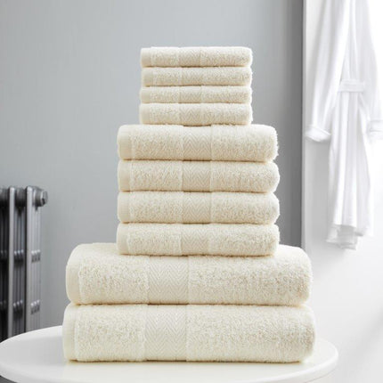 This TORONTO Towel Bale Set is an ideal addition to any bathroom. Made with 100% Egyptian Cotton and extra-absorbent 400 GSM Hypoallergenic construction, these bale sets include 4 face + 4 hand + 2 bath towels and come in 18 unique colors to match any style. Enjoy luxury softness and quality with every use.