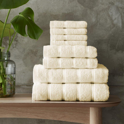 This Boston Towel Bale Set is machine washable and highly absorbent, crafted from a contemporary soft and durable material. They are designed for easy tumble drying and are made of high quality material that will stand the test of time. This set features a cream color for classic style.