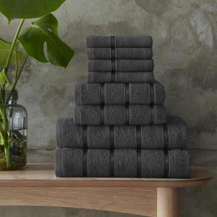 This premium Boston Towel Bale Set is crafted with machine washable, highly absorbent materials for superior softness and durability. Tumble dry these contemporary dark grey towels for easy care and long-lasting use. Enjoy superior quality every time you use this luxurious bale set.