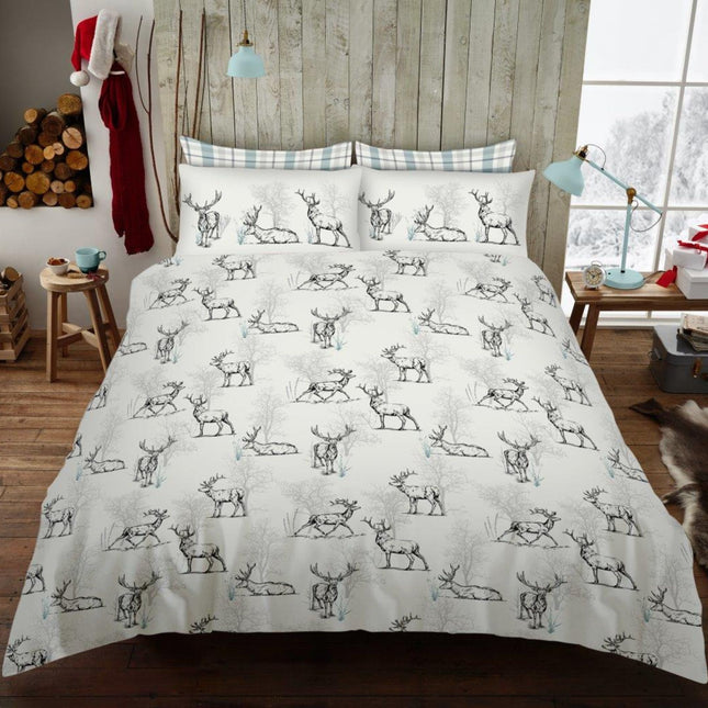 The Darlington Stag Duvet Cover Set is crafted from  cotton blend for a cozy feel and superior durability. The subtle white and gray palette provides a neutral and timeless look for your space, perfect for any décor style.