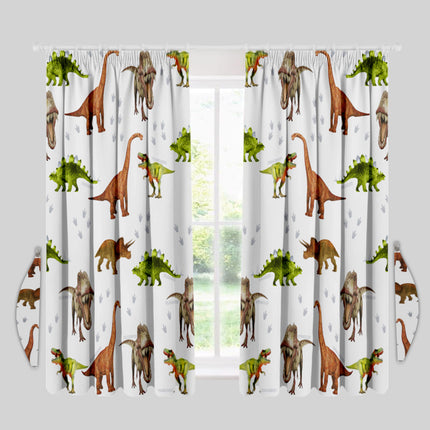 The DINOSAUR Kids Curtains are a great way to liven up your kid's living area. These curtains are multi colored and feature a unique dinosaur pattern. They are designed to be fade resistant and easy to clean, making them an ideal addition to any home.