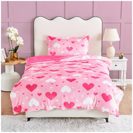 Kids Teddy Ditsy Hearts Bedding Single Size Pink