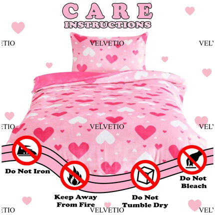 Kids Teddy Ditsy Hearts Bedding Single Size Pink Care Instruction