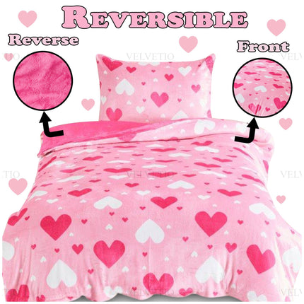 Kids Teddy Ditsy Hearts Reversible Bedding Single Size Pink