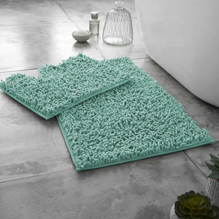 This LOOP Bath Mat Set is the perfect addition to your bathroom. Constructed from soft memory foam and anti-slip PVC material, this set provides a thick layer of cushion and comfort for your feet while you shower. The non-slip backing is water absorbent and machine washable at 30°C. This set comes in a classic gray duck egg color perfect for any modern bathroom.