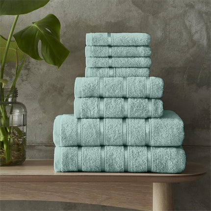 This BOSTON Towel Bale Set is a contemporary yet timeless addition to any home. Featuring high-quality material with excellent absorbency, these towels are ideal for daily use. They are soft, durable, and can be machine-washed and tumble-dried with ease. Available in Duck Egg color.