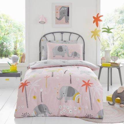 ELEPHANT FRIENDS Kids Duvet Cover Set is made with quality material for added comfort & durability. Featuring a blush pink color, it adorns your kids’ room with a soft and chic ambiance. Soft to the touch & easy to maintain, this duvet set is ideal for a good night's sleep.