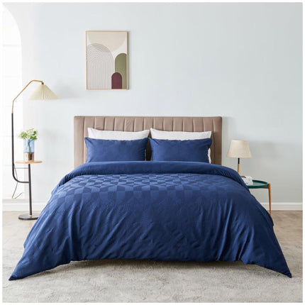 Elevate your bedroom with ELY DIAMOND by Velvetio. Made with top-quality fabric, this duvet cover set offers both comfort and style. Experience a luxurious sleep with vibrant colors and effortless maintenance. Choose from a variety of elegant shades, including the sophisticated Navy. Rest easy in affordable luxury.