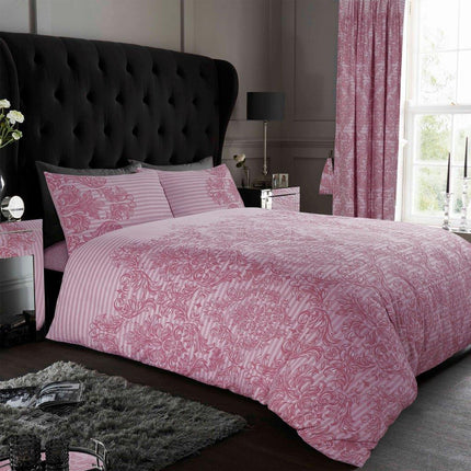 The classic and luxurious style of the Empire Damask duvet cover set will elevate your bedroom décor. Made of polyester and cotton blend, it is soft to the touch and comes in a beautiful blush pink hue. Durable and fade resistant material ensures long lasting quality.