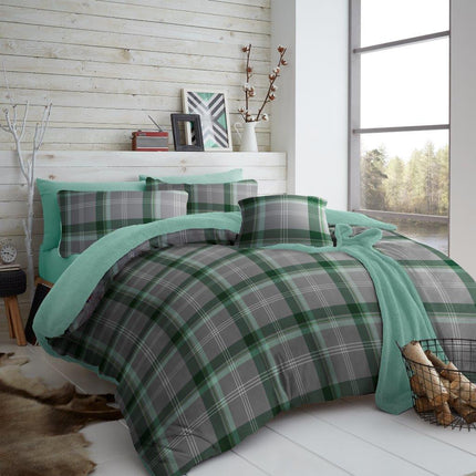 Experience comfort and style with this LINCOLN CHECK Teddy Duvet Cover Set. It features a soft microfiber construction in a modern green and grey color. Perfect for your home décor, this set is durable and designed to provide both warmth and luxury.