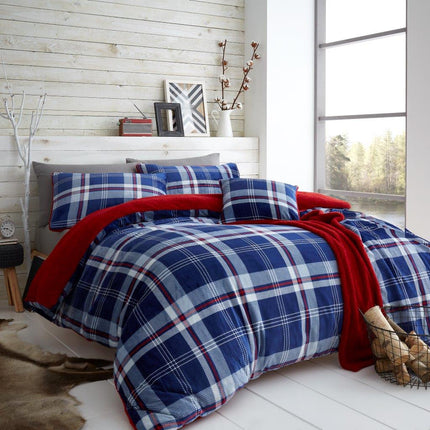 The LINCOLN CHECK Teddy Duvet Cover Set pairs timeless style with luxurious comfort. Crafted with a navy and red check design, this duvet cover set is made with 100% polyester for maximum durability and a comfortable night’s sleep. This set is easy to care for and perfect for any room.