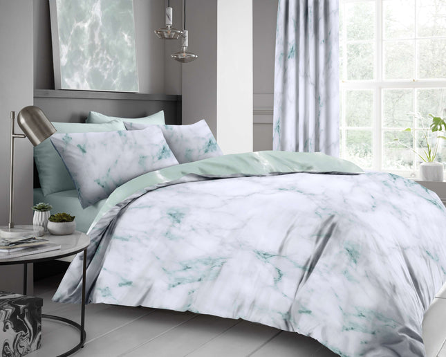 MARBLE Duvet Cover Set in Duck Egg color adds a touch of sophistication to your bedroom decor. Crafted with high quality ultra soft fabric, it is gentle on the skin and offers a cozy and comfortable sleeping experience. Its easy to care design makes it effortless to maintain.