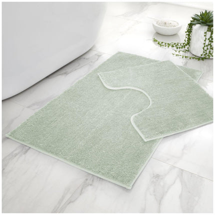 This SHINY BATH MAT SET is a luxurious addition to any bathroom. The ultra plush microfibers and large size make it a perfect fit for any bathroom. It absorbs water quickly and is machine washable at 30°C. The mint color is enhanced by the sparkling, anti-slip material. A must-have for anyone looking for maximum comfort.