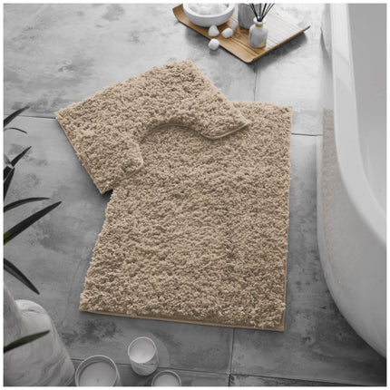 Featuring ultra-plush shaggy loops, the ZERO TWIST Bath Mat Set offers a luxuriously soft and absorbent experience. These mats come in a natural color, creating a contemporary and stylish look for any bathroom. With its superior absorbency, this mat set will become a staple of your bathroom décor.