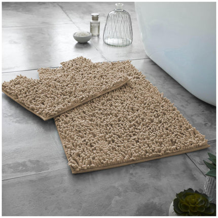 This high-quality LOOP Bath Mat Set offers superior water absorption with its thick memory foam and non-slip PVC backing. The anti-slip backing helps to keep you safe in the shower, and the mats are machine washable at 30°C for easy cleaning. Get a luxurious bath mat set in natural grey to give your bathroom a modern, sophisticated look.