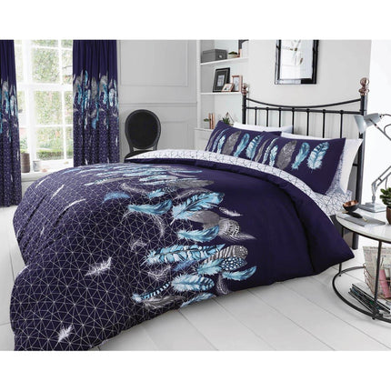 This Feather Duvet Cover Set adds a luxurious touch to your space with its navy color and printed feather design. Crafted from smooth microfiber, this set is soft to the touch and will last for years. Enjoy its classic style and timeless design.