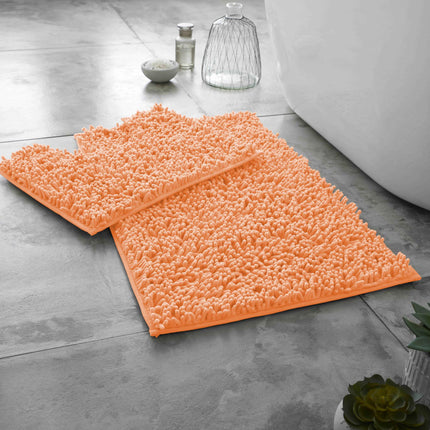 The LOOP BATH MAT SET offers superior comfort for your bathroom with a thick, non-slip PVC backing and soft memory foam construction. Enjoy superior water absorbency thanks to the machine washable, anti-slip design. The set comes in a beautiful peach color, perfect for creating a calming atmosphere in your home.