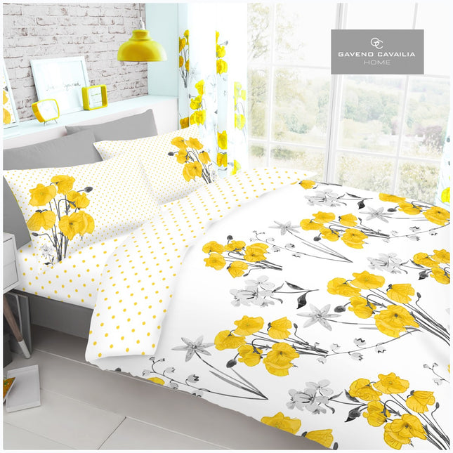 Introducing POPPY, a luxurious duvet cover set in a vibrant yellow color. Constructed with a soft cotton blend, this set ensures a cozy nights sleep and superior breathability. Reinforced stitching adds extra durability.