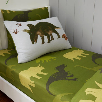 Elevate your kid's bedroom decor with the PREHISTORIC DINO Kids Fitted Bed Sheet. Crafted in luxuriously soft grey cotton, it features an exciting dinosaur print that will bring prehistoric fun and style to your child's sanctuary.