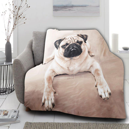 Experience ultimate comfort with the 3D THROW. Our unique 3D-textured linen is luxuriously soft, smooth, and durable. Enjoy a comfy and hypoallergenic bedtime experience crafted with premium quality materials, and add a touch of style with our signature Pug Dog design.