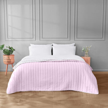 Our REVERSIBLE BED SPREAD is the perfect compliment for any home decor. Its reverseable color design features both blush pink and grey for a truly stunning look. The elegant Pinsonic material is super soft and lightweight making it ideal for any space.