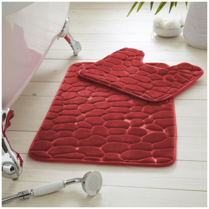 Stay safe and comfortable in your bathroom with this PEBBLE Bath Mat set. Crafted from water absorbent, ultra soft and anti-slip memory foam with cubed texture, this mat keeps you safe from slips and provides unsurpassed comfort. The vibrant red color adds a touch of elegance to any bathroom.