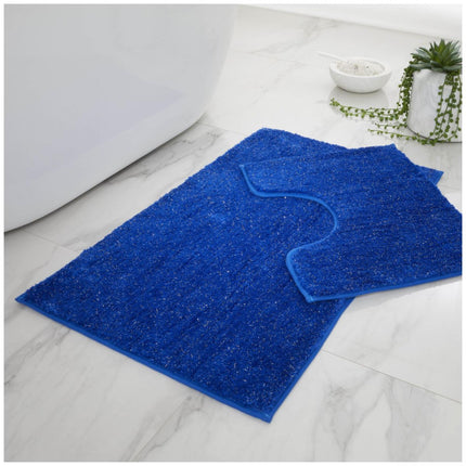 SHINY BATH MAT SET offers a luxurious upgrade to your bathroom with its Ultra Plush texture, absorbent Water Absorbent material, and sparkling Shiny finish. Sized Large to cover any floor area, the Anti-Slip set is also Machine Washable at 30°C in a stylish Royal Blue Color.