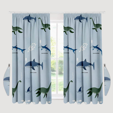 SEA DINO SHARK Kids Curtains are perfect for brightening up any space. The vibrant blue hue will add a playful touch to your kid's room decor. These curtains are crafted from high quality materials for added durability.