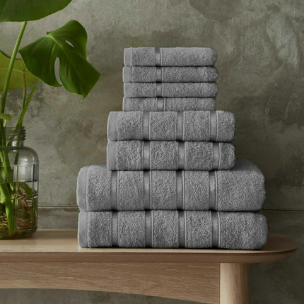 This BOSTON Towel Bale Set is crafted from soft and durable material, providing superior absorption and a contemporary style. The silver color adds to its appeal. Each set is machine washable and tumble dry for easy maintenance. With its high-quality made material, this set is a must-have for any modern home.