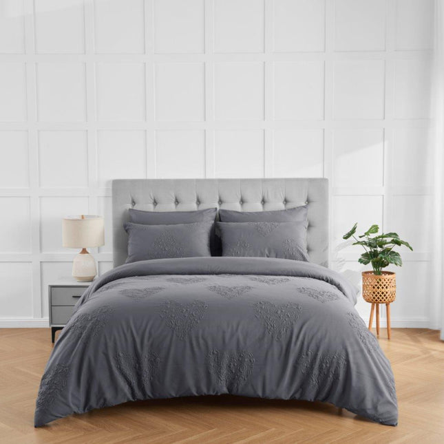 Experience the ultimate in comfort and style with our STIRLING HEART Duvet Covers. Available in a variety of colors to match any bedroom decor, these Signature bedding sets will keep you warm and cozy through any weather. Choose from single, double, and king sizes to find your perfect fit in charcoal.