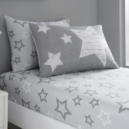 Our SUPERSTAR Kids Fitted Bed Sheet is made of high quality fabric and is available in the stylish, grey color. It is designed to fit all standard size beds and comes with elastic all around to secure a snug fit. Machine washable for easy care, this soft and durable bed sheet will provide lasting comfort for your little one.