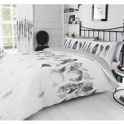 This Feather Printed Duvet Cover Set adds a modern twist to your bedroom decor. Printed with crisp white color, the soft fabric provides a luxurious look and feel. The durable set is made from polycotton for a long lasting lifespan. Transform your room with sophistication and style.