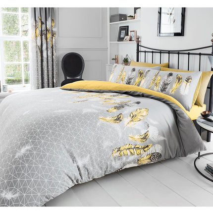 Made from the finest quality, this Feather Printed Duvet Cover Set is printed in beautiful yellow, adding a hint of brightness to any bedroom. Soft and durable cotton fabric ensures comfort, while easy care instructions make it easy to keep. Enjoy a good night's sleep with this luxurious set.