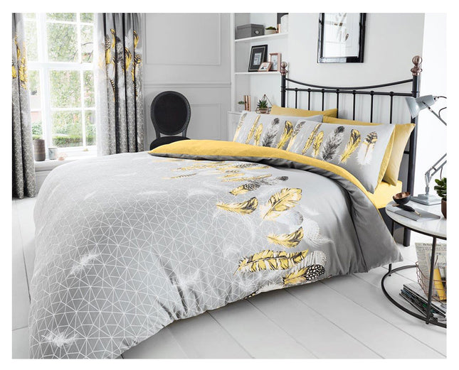 Made from the finest quality, this Feather Printed Duvet Cover Set is printed in beautiful yellow, adding a hint of brightness to any bedroom. Soft and durable cotton fabric ensures comfort, while easy care instructions make it easy to keep. Enjoy a good night's sleep with this luxurious set.