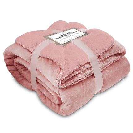 This FLANNEL SHERPA THROW AB is a must-have for any home. Its dual-sided design features a soft and cozy flannel fabric, plus a warm sherpa fleece layer for maximum comfort. Its versatile blush pink color ensures it will easily complement any decor. An ideal choice for any cozy night in.