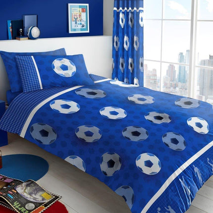 This Football Goals Kids Duvet Cover Set is perfect for any aspiring kid. This set includes a duvet cover and matching pillowcases in a bright blue color. This durable set is fade resistant for maximum comfort and long lasting style.