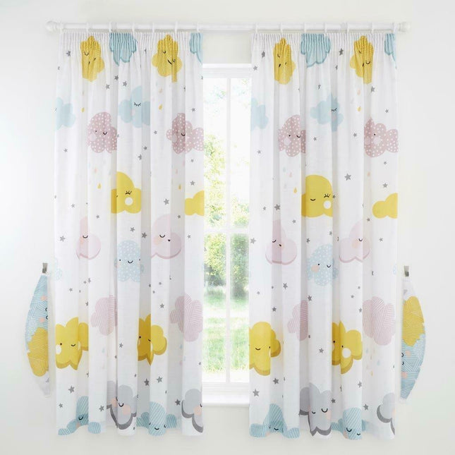 HAPPY CLOUDS Kids Curtains are designed to be soft, durable, and colorfast. The curtains come in an array of bright multi colors and are sure to bring a burst of energy to your children's room. Machine washable for easy care.