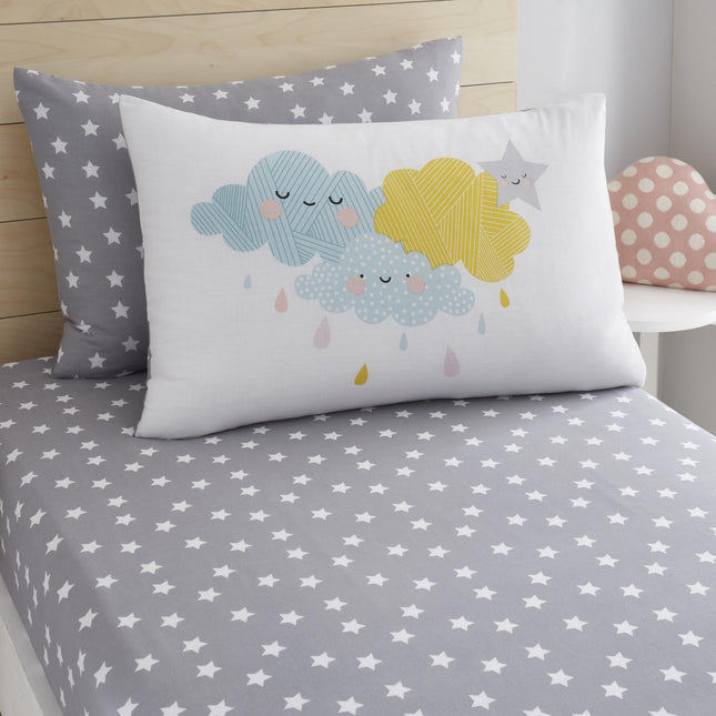 Happy Clouds Kids Fitted Bed Sheet is perfect for any child's bedroom. Its multi color design adds a cheerful touch to any décor. The fitted sheet fits snugly over mattresses, with elastic all around. Machine washable for easy care.